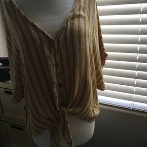 White and mustard yellow striped blouse